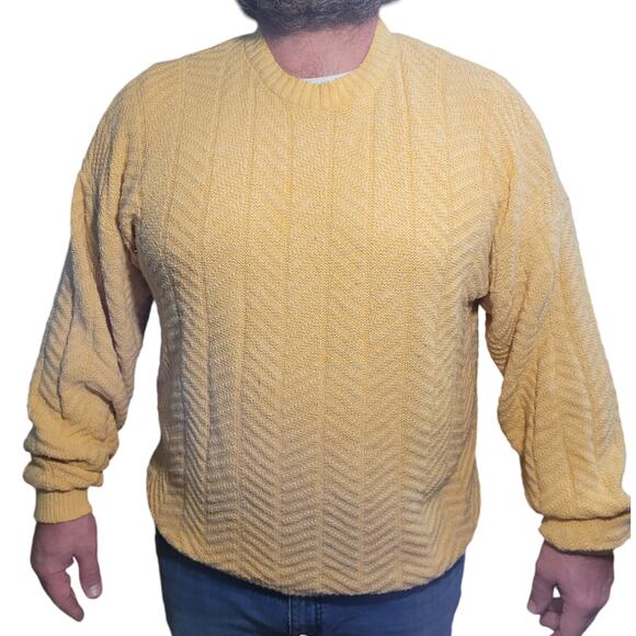 Vintage 90s Alps Yellow Chevron Ribbed Sweater Mens 2XL Cosby Grandpa Heritage - Picture 2 of 8